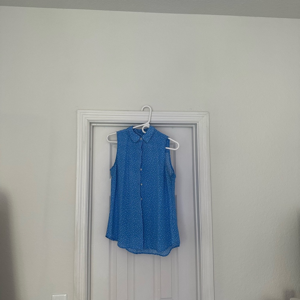 Sleeveless Blue Button-Up Top